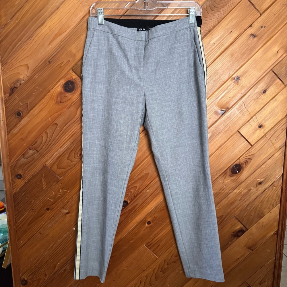 Zara Gray Ankle Pants with White Stripe